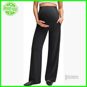 Maternity Wide Leg Yoga Pants with Pockets Stretchy Active Trousers
